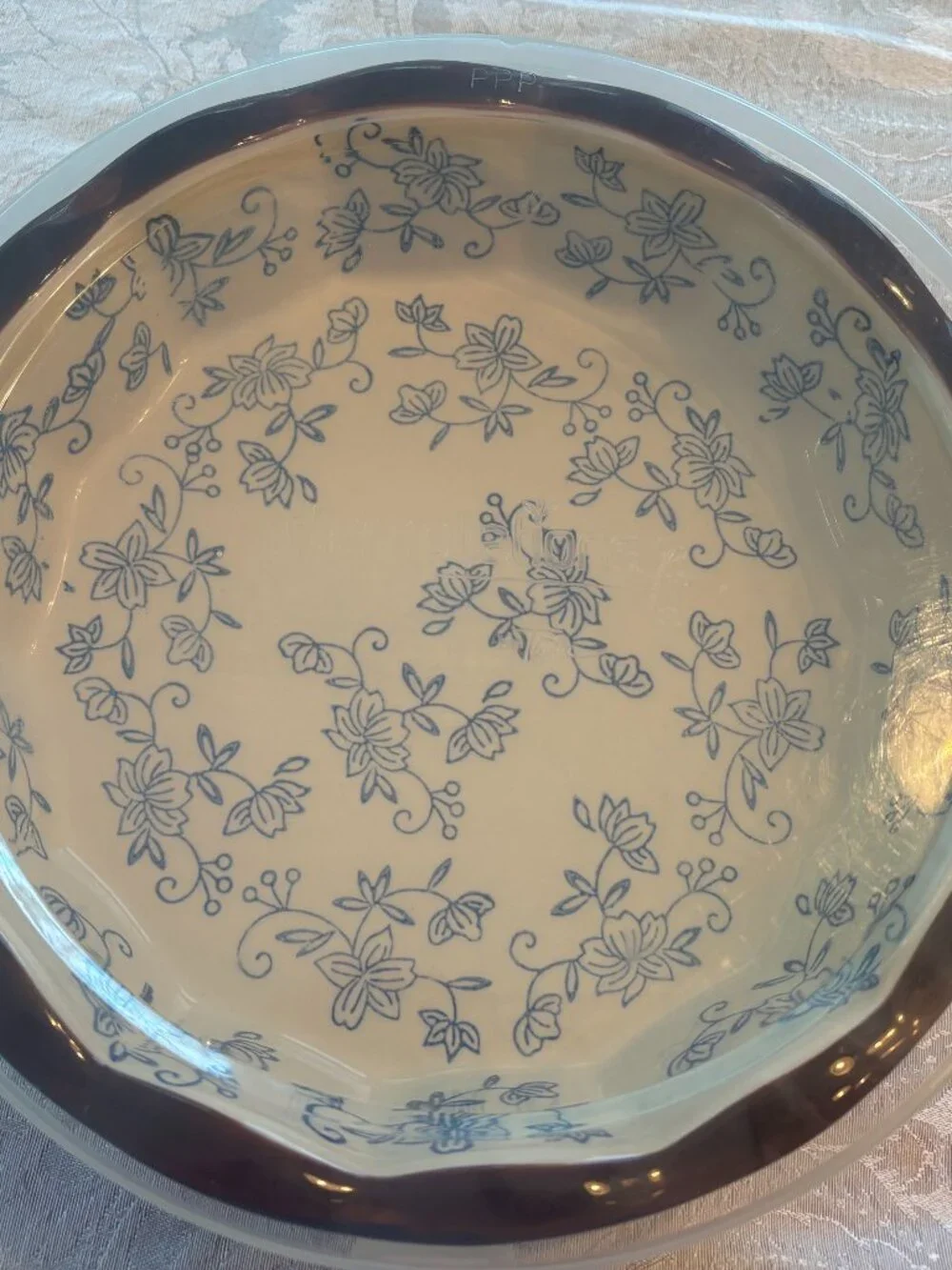 Temptations Blue/Cream Floral Lace Baking Dish 9